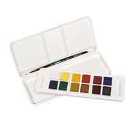 Daler-Rowney Aquafine, Set de plástico, Medio Godet, Travel Set, 12 Colores Surtidos + 1 Pincel Aquafine