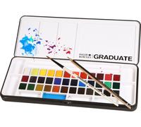 Daler-Rowney Graduate Watercolour, Funda de cartón, Medio Godet, Set de estudiantes, 36 colores surtidos + 1 pincel acuarela Aquafine
