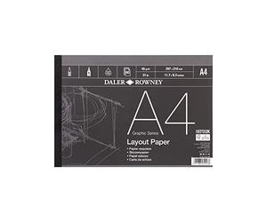 Daler-Rowney Graphic Series - Bloc de Papel A4 de 45 g/m², Pegado en 1 Cara, 80 Hojas Blancas, para Artistas Profesionales y Estudiantes