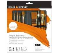 Daler-Rowney Simply Pinceles para Acrílico, Pelo sintético Taklon Dorado, Mango Corto, Estuche con Cremallera, Surtido de 10 Pinceles