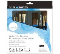 Daler-Rowney Simply Pinceles para Acuarela, Pelo sintético Suave, Mango Corto, Estuche con Cremallera, Surtido de 10 Pinceles