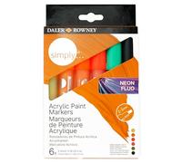Daler-Rowney Simply, Rotuladores de Pintura Acrílica, Estuche de cartón, Set de 6 colores fluorescentes surtidos