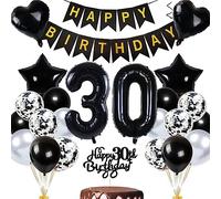 Dalettu Globo decorativo para 30 cumpleaños para hombre, color negro, decoración para tartas de 30 años, hombre y mujer, decoración de cumpleaños para 30 años