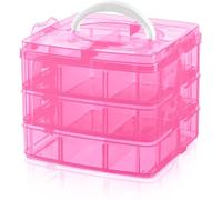 Daletu Caja de Almacenamiento, Caja con 18 Compartimento para Lego, Rompecabezas, Joyas, Costura, Pasatiempos Creativos, Tres Capas, 6 Compartimentos cada Capa, Transparente, Rosa