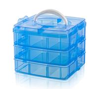 Daletu Caja de Almacenamiento, Caja con 18 Compartimento para Lego, Rompecabezas, Joyas, Costura, Pasatiempos Creativos, Tres Capas, 6 Compartimentos cada Capa, Transparente, Azul