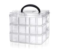 Daletu Caja de Almacenamiento, Caja con 18 Compartimento para Lego, Rompecabezas, Joyas, Costura, Pasatiempos Creativos, Tres Capas, 6 Compartimentos cada Capa, Transparente, Blanco