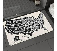 DALEXHM Alfombrilla de baño de microfibra Alfombrilla para pies Alfombra de baño Super Absorbente Alfombra de baño,Mapa de EE. UU., mapa simplificado en blanco y negro que resalta los límites,60x100cm