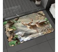 DALEXHM Alfombrilla de baño de microfibra Alfombrilla para pies Alfombra de baño Super Absorbente Alfombra de baño,Animales, un par de ciervos de pie entre árboles otoñales, exudando una bell,60x100cm
