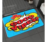 DALEXHM Alfombrilla de baño de microfibra Alfombrilla para pies Alfombra de baño Super Absorbente Alfombra de baño,Buenas vibraciones, sición de arte pop con burbujas de diálogo, letras retro,60x100cm