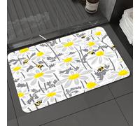DALEXHM Alfombrilla de baño de Microfibra Alfombrilla para pies Alfombra de baño Super Absorbente Alfombra de baño,Flores Grises y Margaritas con Abejas en Primavera Pétalos de Miel,60x100cm