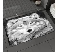 DALEXHM Alfombrilla de baño de microfibra Alfombrilla para pies Alfombra de baño Super Absorbente Alfombra de baño,Representaciones artísticas del lobo, las impactantes pinturas en blanco y n,60x100cm