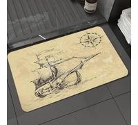 DALEXHM Alfombrilla de baño de Microfibra Alfombrilla para pies Alfombra de baño Super Absorbente Alfombra de baño,Un boceto de un velero y una brújula, con temática marítima.,60x100cm