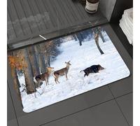 DALEXHM Alfombrilla de baño de microfibra Alfombrilla para pies Alfombra de baño Super Absorbente Alfombra de baño,Dos ciervos y un jabalí, animales salvajes de pie sobre la nieve en el bosqu,60x100cm
