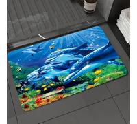 DALEXHM Alfombrilla de baño de Microfibra Alfombrilla para pies Alfombra de baño Super Absorbente Alfombra de baño,Vida Marina, delfín de Aguas Profundas Entre corales,50x80cm
