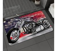 DALEXHM Alfombrilla de baño de Microfibra Alfombrilla para pies Alfombra de baño Super Absorbente Alfombra de baño,Motocicleta Vintage Negra con Bandera de Estados Unidos,50x80cm