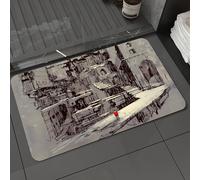 DALEXHM Alfombrilla de baño de microfibra Alfombrilla para pies Alfombra de baño Super Absorbente Alfombra de baño,Boceto de la ciudad, hombre con abrigo rojo caminando por la calle oscura, v,60x100cm