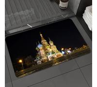 DALEXHM Alfombrilla de baño de Microfibra Alfombrilla para pies Alfombra de baño Super Absorbente Alfombra de baño,Escena Nocturna de un Castillo Colorido y fantástico. Catedral de San Basili,40x60cm