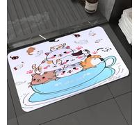 DALEXHM Alfombrilla de baño de Microfibra Alfombrilla para pies Alfombra de baño Super Absorbente Alfombra de baño,Lindos Gatitos Gatos en Tazas de té y café. Durmiendo escondidos, Felices ma,40x60cm