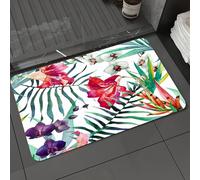 DALEXHM Alfombrilla de baño de Microfibra Alfombrilla para pies Alfombra de baño Super Absorbente Alfombra de baño,Flor de Acuarela, Flores de orquídeas Silvestres Tropicales con Hojas de PAL,40x60cm