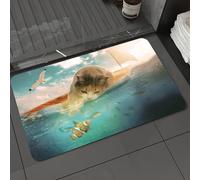 DALEXHM Alfombrilla de baño de Microfibra Alfombrilla para pies Alfombra de baño Super Absorbente Alfombra de baño,Gato navegando en un vals con Velas en el mar Azul y Jugando a atrapar un e,50x80cm