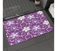 DALEXHM Alfombrilla de baño de microfibra Alfombrilla para pies Alfombra de baño Super Absorbente Alfombra de baño,Arte, patrón floral de hojas lilas que brotan sobre un relajante fondo viole,60x100cm
