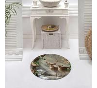 DALEXHM Alfombrilla de baño de Microfibra Alfombrilla para pies Alfombra de baño Super Absorbente Alfombra de baño,Animales, un par de Ciervos de pie Entre árboles otoñales, exudando una Bell,60x60cm