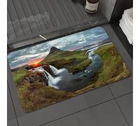 DALEXHM Alfombrilla de baño de Microfibra Alfombrilla para pies Alfombra de baño Super Absorbente Alfombra de baño,Paisaje de Cascada de Islandia Puesta de Sol sobre la montaña, área,60x100cm