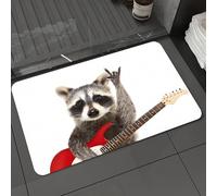 DALEXHM Alfombrilla de baño de Microfibra Alfombrilla para pies Alfombra de baño Super Absorbente Alfombra de baño,Retrato de un Mapache Divertido con Guitarra eléctrica Que Muestra un Gesto,50x80cm