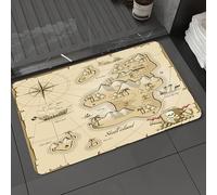 DALEXHM Alfombrilla de baño de Microfibra Alfombrilla para pies Alfombra de baño Super Absorbente Alfombra de baño,Pirata, Mapa Dibujado a Mano de la Isla del Tesoro, Aventura Marina, brújula,50x80cm