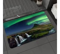 DALEXHM Alfombrilla de baño de Microfibra Alfombrilla para pies Alfombra de baño Super Absorbente Alfombra de baño,Aurora Boreal en la montaña Kirkjufell, Islandia. Vista de la Cascada Kirkju,50x80cm