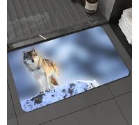 DALEXHM Alfombrilla de baño de Microfibra Alfombrilla para pies Alfombra de baño Super Absorbente Alfombra de baño,Lobo, Lobo Solitario en la Plataforma rocosa Cubierta de Nieve,50x80cm