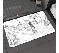 DALEXHM Alfombrilla de baño de Microfibra Alfombrilla para pies Alfombra de baño Super Absorbente Alfombra de baño,Boceto artístico de una estación de esquí, telesquí en Blanco y Negro y Tele,50x80cm