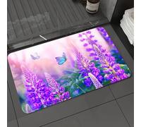 DALEXHM Alfombrilla de baño de Microfibra Alfombrilla para pies Alfombra de baño Super Absorbente Alfombra de baño,Las Mariposas Azules revolotean Entre Las Flores de lupino púrpura con una h,40x60cm