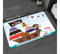 DALEXHM Alfombrilla de baño de Microfibra Alfombrilla para pies Alfombra de baño Super Absorbente Alfombra de baño,¡Ahoy, es un niño! Bonito Cofre del Tesoro Pirata para niños con Barco sobre,50x80cm