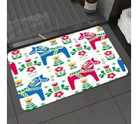 DALEXHM Alfombrilla de baño de Microfibra Alfombrilla para pies Alfombra de baño Super Absorbente Alfombra de baño,Patrón sin Costuras del Caballo Dala o Daleclarian, Arte Popular Sueco,60x100cm