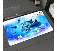 DALEXHM Alfombrilla de baño de Microfibra Alfombrilla para pies Alfombra de baño Super Absorbente Alfombra de baño,Fauna submarina, Fauna, delfín, Tropical, Coral, Purpurina, ampolla, Fantas,50x80cm