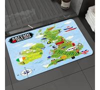 DALEXHM Alfombrilla de baño de microfibra Alfombrilla para pies Alfombra de baño Super Absorbente Alfombra de baño,Un mapa colorido del Reino Unido e Irlanda con varios íconos y detalles vívi,60x100cm