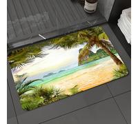 DALEXHM Alfombrilla de baño de Microfibra Alfombrilla para pies Alfombra de baño Super Absorbente Alfombra de baño,Océano, Palmeras, cocoteros y Olas del mar a través de Las montañas en Parad,40x60cm