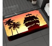 DALEXHM Alfombrilla de baño de Microfibra Alfombrilla para pies Alfombra de baño Super Absorbente Alfombra de baño,Barco Pirata y bucanero navegando en Aguas misteriosas, Palmeras Tropicales,40x60cm