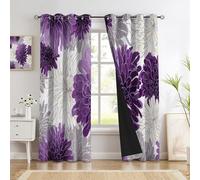 Dalia De Acuarela Cortinas Opacas, Morado Intenso Planta Sencilla Cortinas Termicas Aislantes Frio Cortina Blackout con Ojales 2 Piezas para Dormitorio Salon Cocina 117Anx137Al Cm