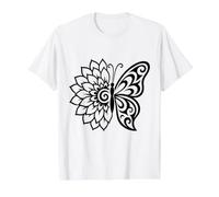 Dalia Media Mariposa Tribal Floral Ornamental Boho Line Art Camiseta gráfica económica, Hombre, Blanco, S