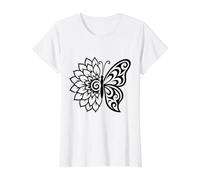 Dalia Media Mariposa Tribal Floral Ornamental Boho Line Art Camiseta gráfica económica, Mujer, Blanco, XS