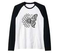 Dalia Media Mariposa Tribal Floral Ornamental Boho Line Art Camiseta Manga Raglan