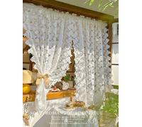 Daliena - Cortina de encaje corto, cortina decorativa de jardín de encaje, cortina de brise-Bise Bistro de flores, vintage, cortinas románticas para cocina, café, salón, color blanco (120 x 60 cm)