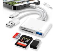 Dalimee Lector de tarjetas SD de 3 puertos para iPhone con conectores Lightning/USB-C/USB-A, lector de tarjetas de memoria con ranuras SD, Micro SD y USB, adaptador de cámara digital para iPhone, iPad