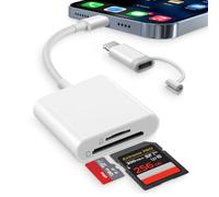 Dalimee Lector de tarjetas SD USB C Lightning para iPhone, Apple MFi Certified, lector de tarjetas SD con ranura para tarjetas SD y Micro SD/TF, Plug and Play, lector de tarjetas para iPhone15/16/17