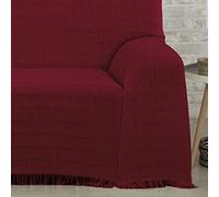 DALINA Colcha Multiusos Sofa,Manta Foulard,Plaid para Cama,Cubresofa Cubrecama,Comoda Practica y Suave. Poliester Algodón con Bordaje de Guadro Granate 180X260CM