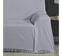DALINA Colcha Multiusos Sofa,Manta Foulard,Plaid para Cama,Cubresofa Cubrecama,Comoda Practica y Suave. Poliester Algodón con Bordaje de Rombo Gris 230X260CM