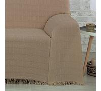 DALINA Colcha Multiusos Sofa,Manta Foulard,Plaid para Cama,Cubresofa Cubrecama,Comoda Practica y Suave. Poliester Algodón con Bordaje de Guadro Camello 180X260CM