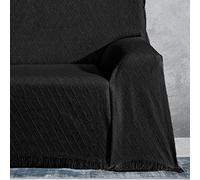DALINA Colcha Multiusos Sofa,Manta Foulard,Plaid para Cama,Cubresofa Cubrecama,Comoda Practica y Suave. Poliester Algodón con Bordaje de Rombo Negro 230X260CM